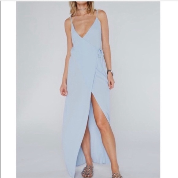 ✨FLYNN SKYE Wrap Maxi Dress Blue V-neck open Front‎ XS - Picture 2 of 12